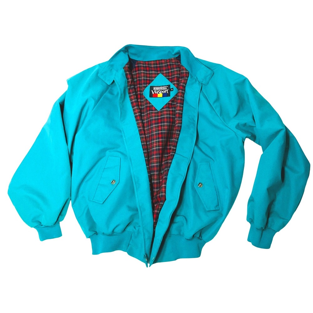VTG HARTWELL VIASPORT CRAFTSMAN men's bomber jacket coat plaid blue‎ grandpa XL